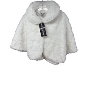 Nina Leonard White Faux Fur Capelet Wrap Jacket Coat Small Button Up Bling New